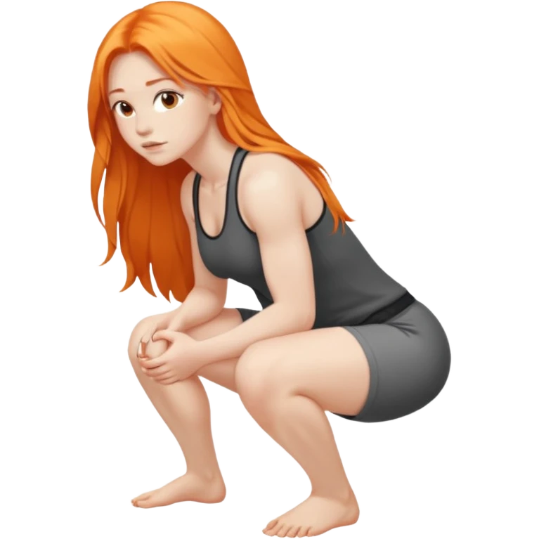 Pale girl with long orange hair squatting weight  from side emoji