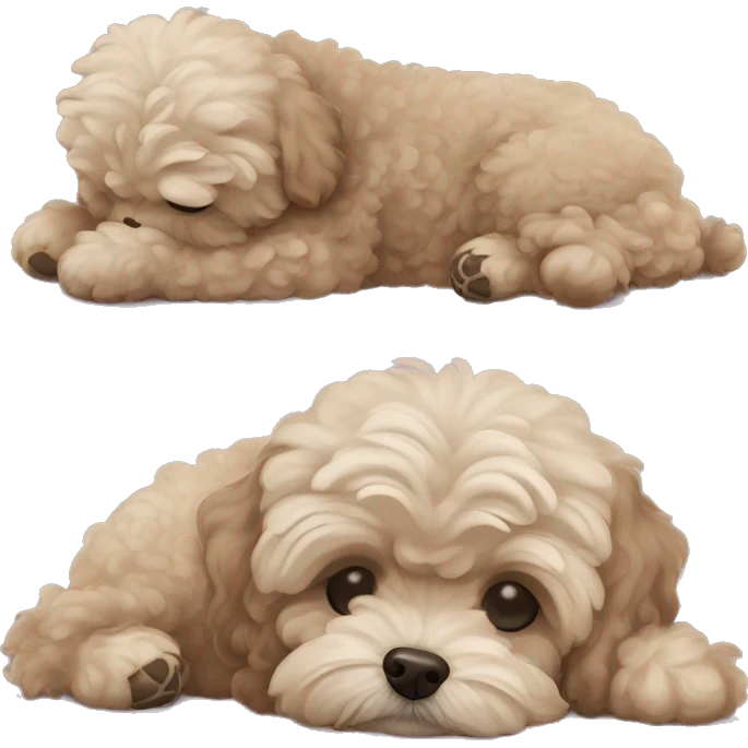 Old Dog maltipoo ash brown fur full body curled up sleeping  emoji