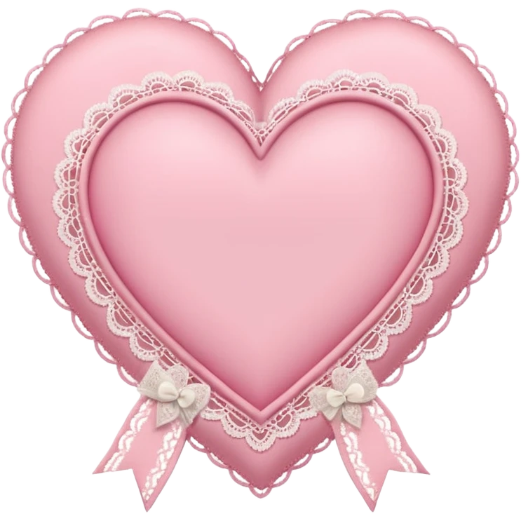 cute baby pink colored heart with lace trimming and with a lace ribbon on the left top, tilted a bit emoji