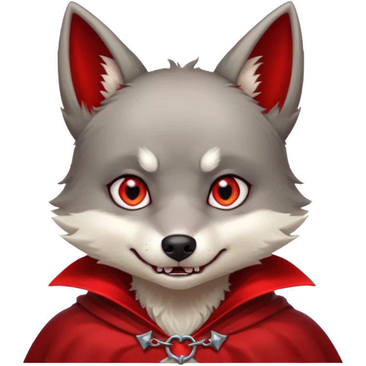 Vampire Pet, Tiny wolf in red collar cloak, red eye, fang emoji