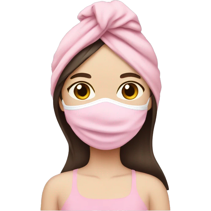 Pale girl with pink face mask in a pink towel with dark brown hair  emoji