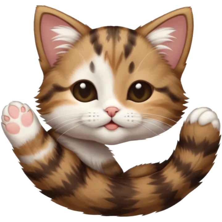 dark brown tabby and white kitten eyes closed whilst stretched out and  upside down emoji