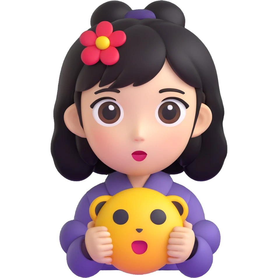 Japanese girl, 3D emoji style, round face, big eyes emoji