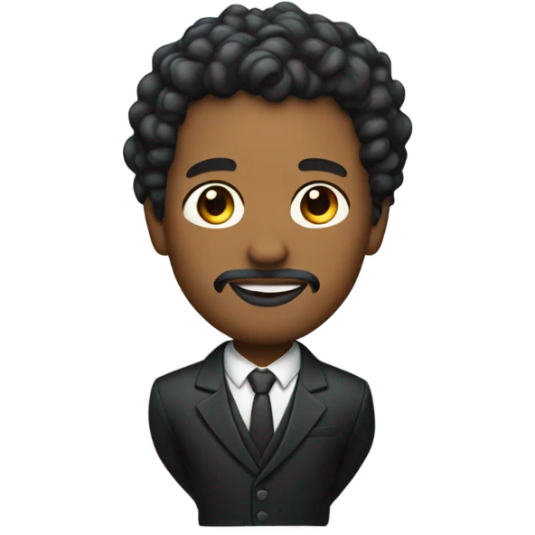 brown skin man with short curly hair and goatee wearing a suit full body can be seen  emoji