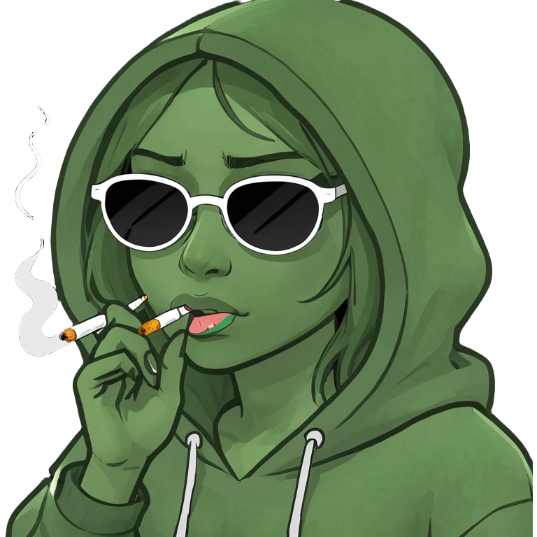 girl crying and smoking with a hoodie on and shades  emoji