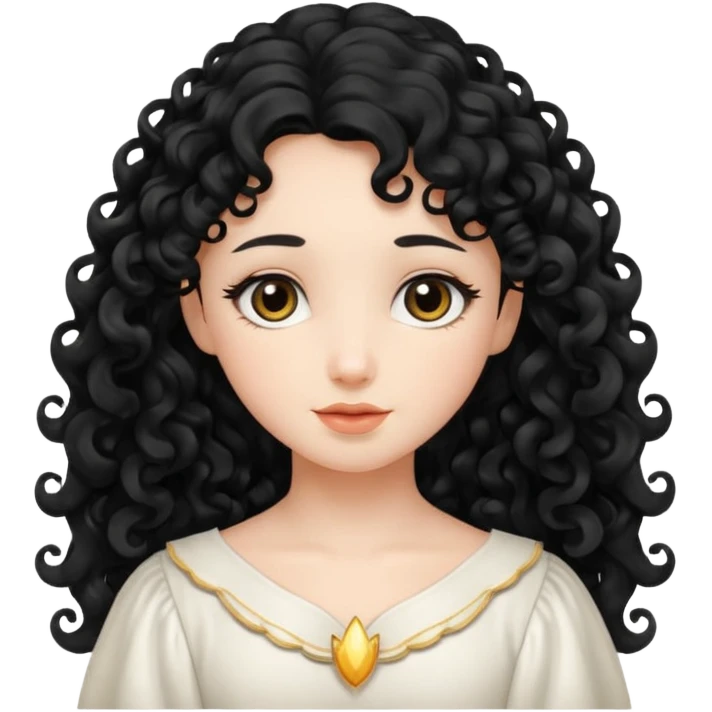 Gentle angel with long black curls and cloud background emoji