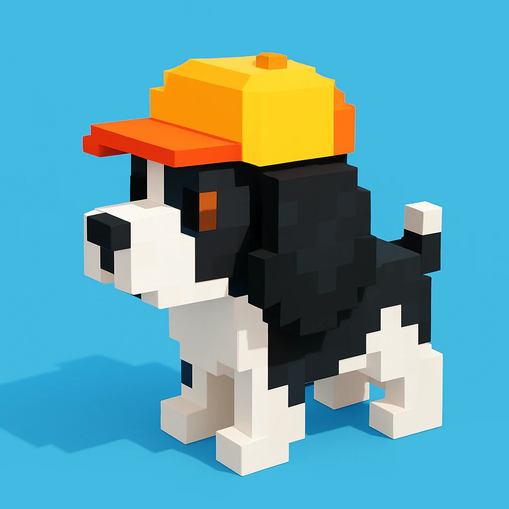 A black and white Russian Cocker Spaniel puppy wearing a cap, facing left emoji