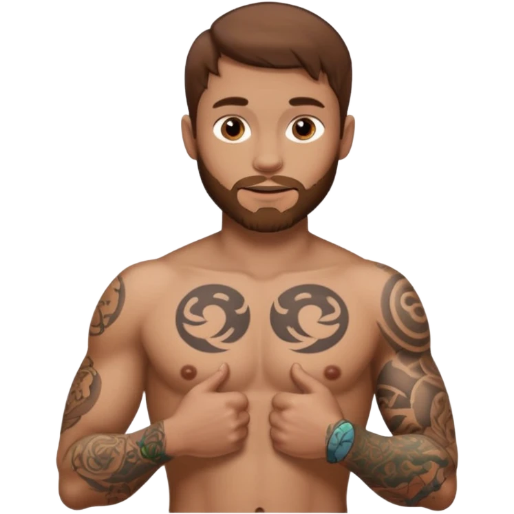 brown haired tattooed guy naked showing his big dick emoji