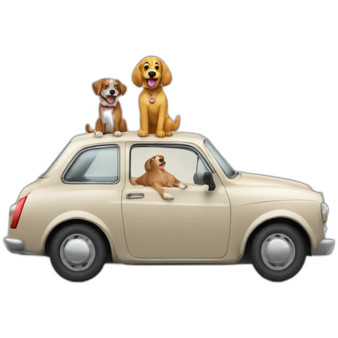 Vieux en voiture avec son chien qui vole en dessous du mot d'échappement emoji