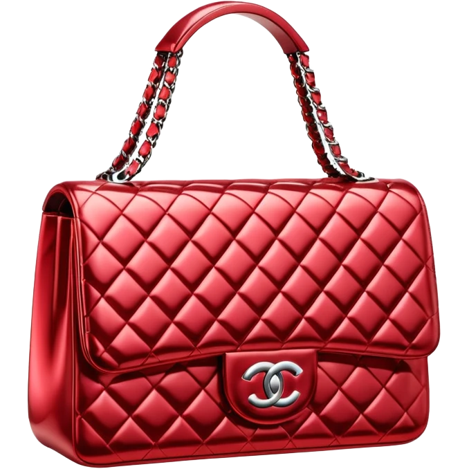 Isolated 3d rendering, futuristic ultra sparkly red metallic Chanel bag emoji