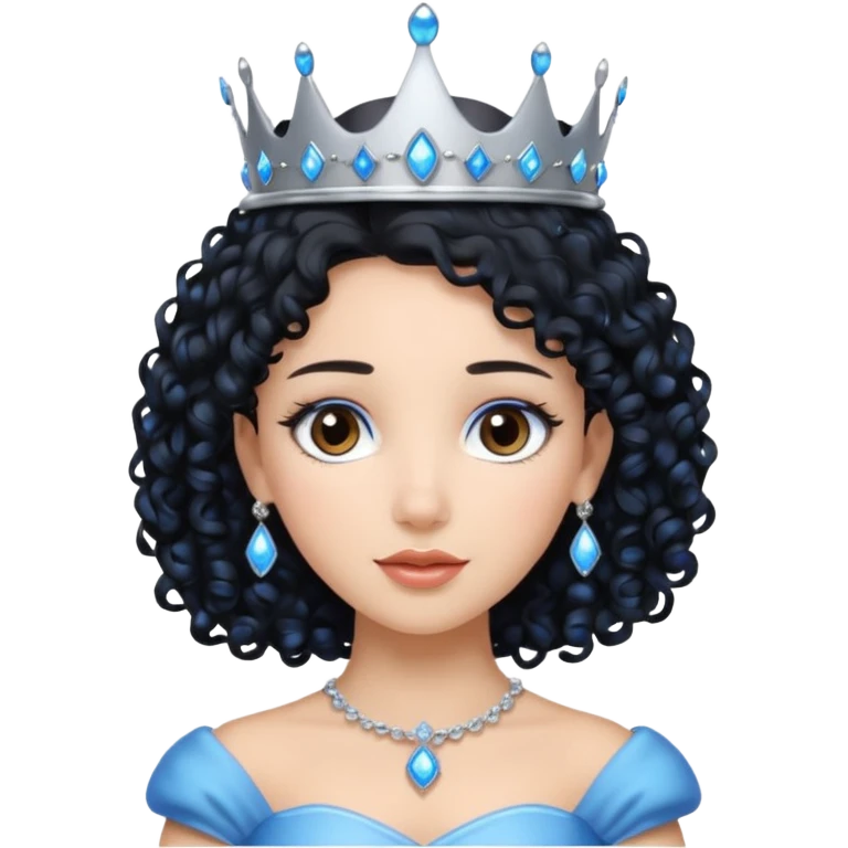 Por favor hazme el emoji de la princesa pero con el pelo negro y rizado, los ojos marrones y la corona plateada con jollas azules emoji