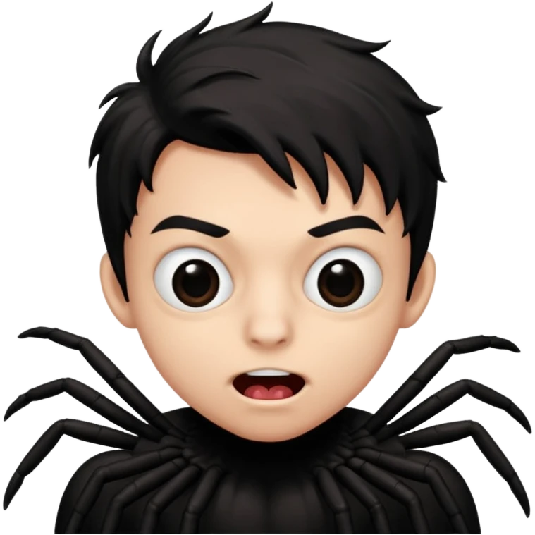 A boy's face with the features of a spider blowing a kiss emoji