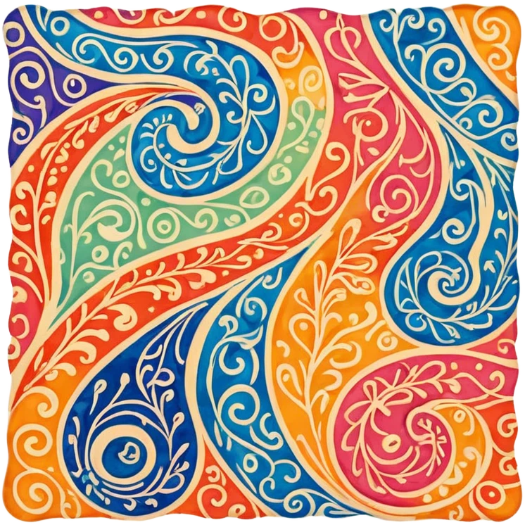 Batik art icon, colorful fabric with wax patterns, flowing fabric with intricate curves, vibrant colors, minimalistic design, clean lines, transparent background. emoji
