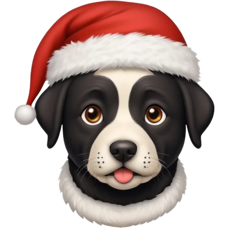 A cute black Labrador, about 2 years old, wearing a Santa hat. (I need English) emoji