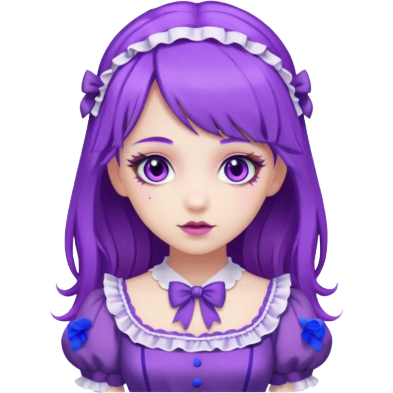 sweet lolita with purple hair, purple eyes, white skin, wearing a purple dress emoji