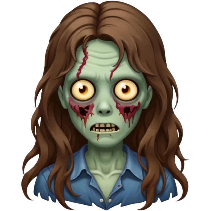 zombie com cabelo ondulado longo marrom legal emoji