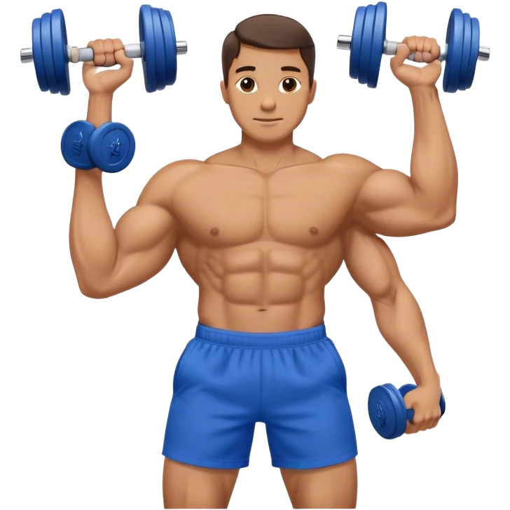 man with blue shorts doing side-lateral raise (T pose) with light dumbbells emoji