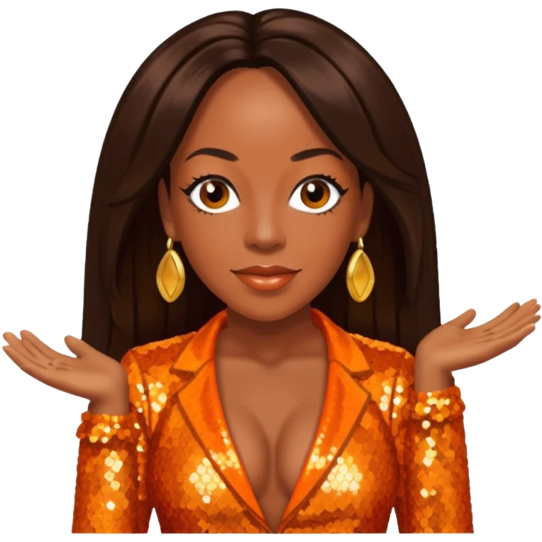 Tichina Arnold with long dark brown hair, orange sequin outfit emoji