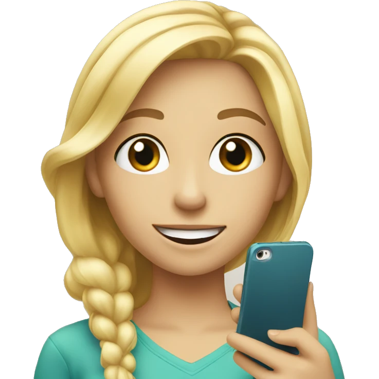 smiling beautiful blond girl with smartphone emoji