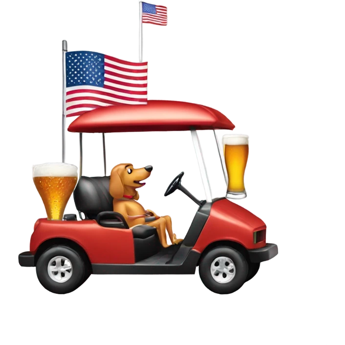 Hot dog driving a golf cart drinking a beer with an American flag emoji