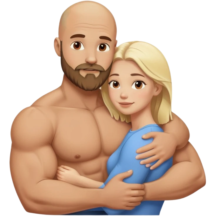 Muscular Bald man with a beard hugging his young blondeish wife emoji