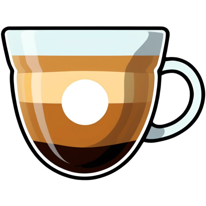 Small 4.5 ounce Gibraltar glass with cortado espresso drink, smooth gradient from light brown on top to darker at bottom, no white froth, just smooth milk and espresso integration emoji