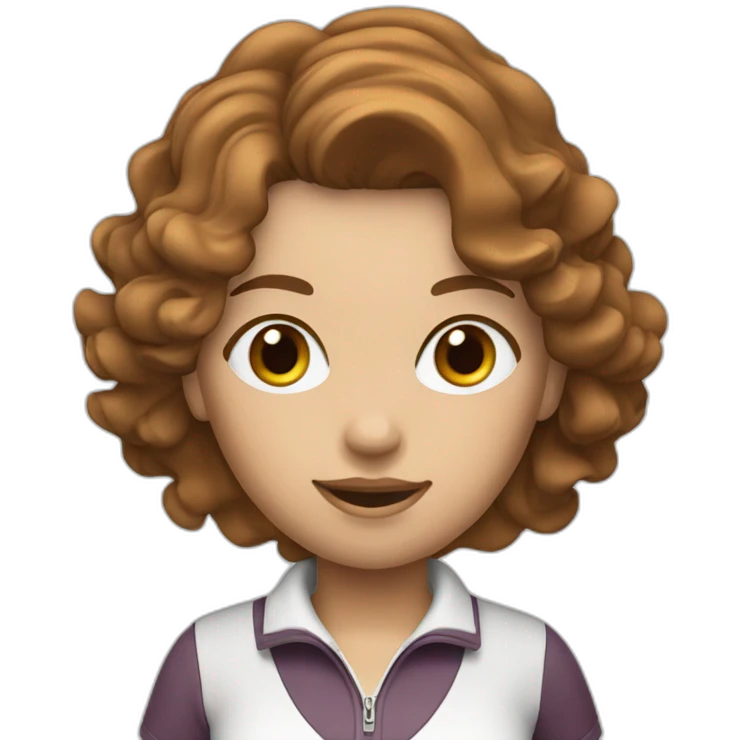 female with brown wavy hair dressed in golfwear with golf gear emoji