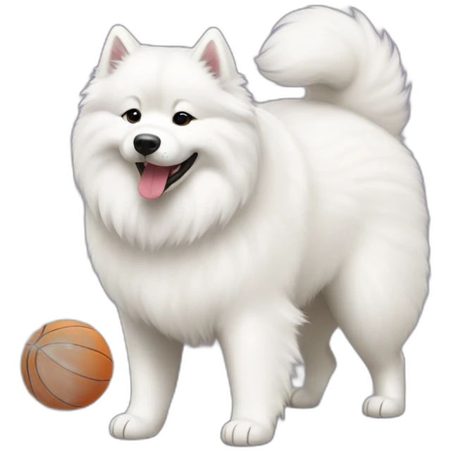 full body of samoyed play with ball emoji
