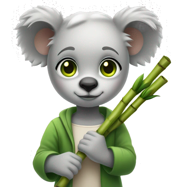 White Girl with green eyes and koala ears holding bamboo stick  emoji