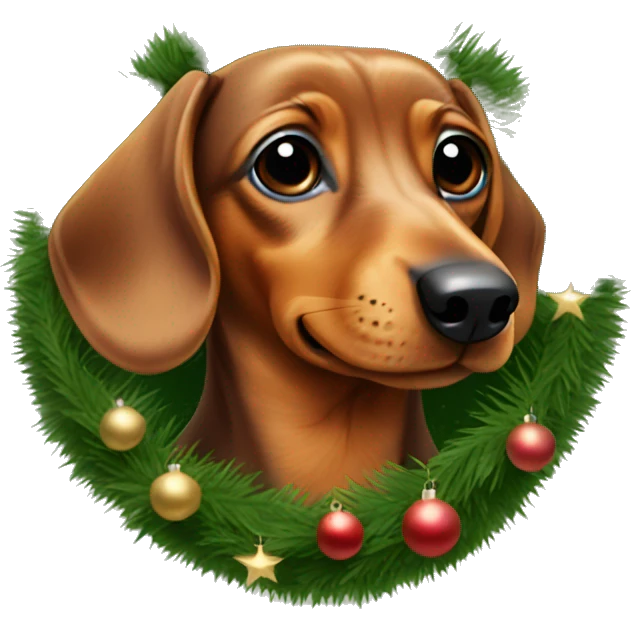 Brown Dachshund under Christmas tree emoji