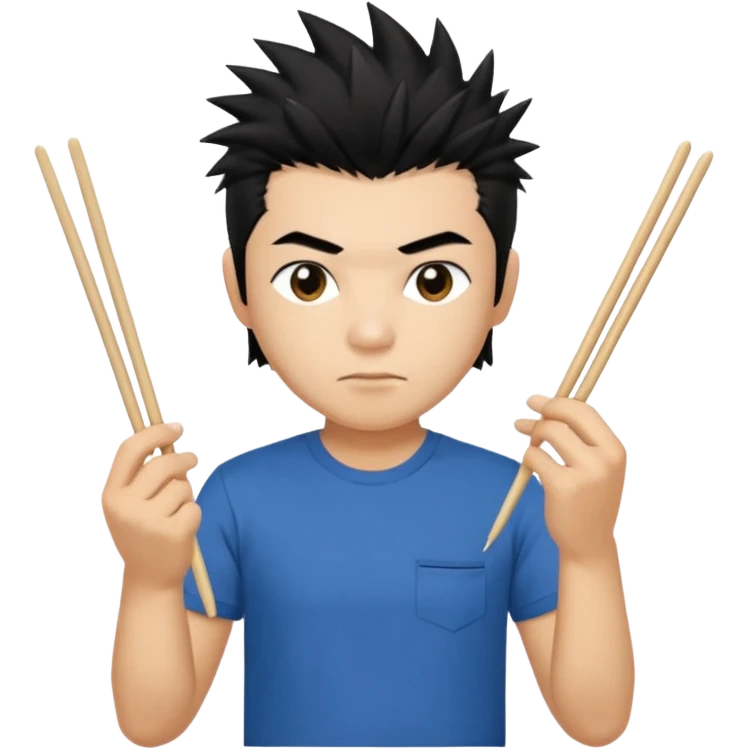 Make it a vietnamese male with spiky black hair holding only ONE pair of chopsticks, t-shirt emoji