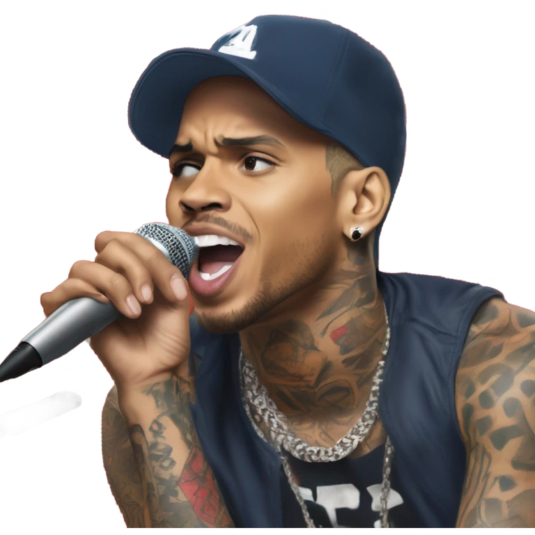 Hyper Realistic Chris brown singing residuals with red patterner bandana mic emoji