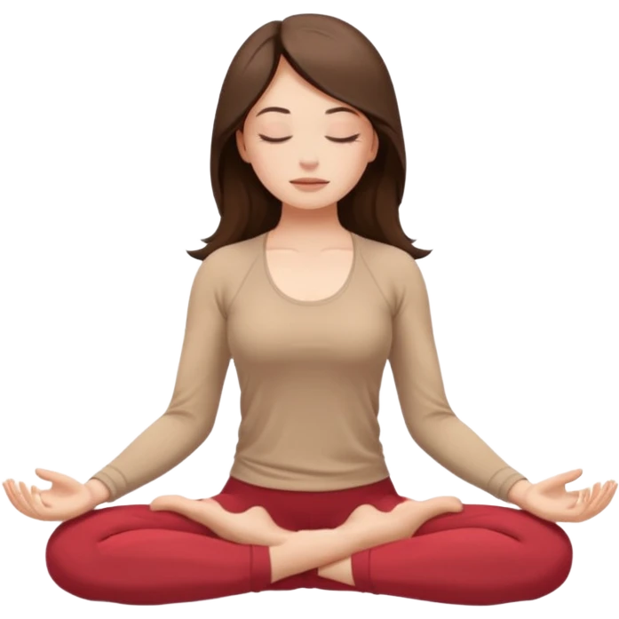 Девушка брюнетка с длинными волосами, закрытыми глазами занимается йогой. Картинка должна были в цветах: бежевый, бледно коасгый и коричневый emoji