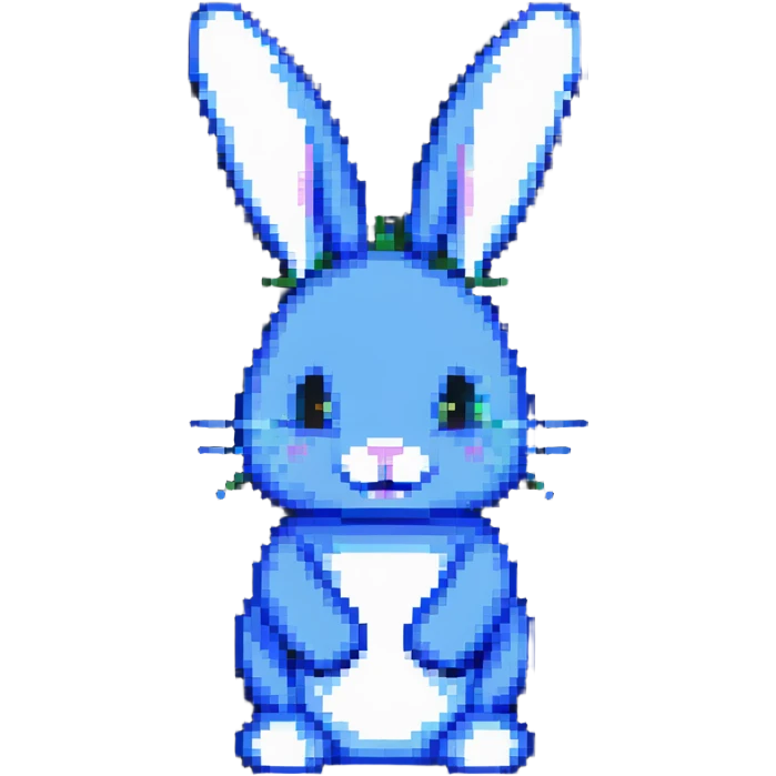 blue easter bunny, minimalist pixel art emoji