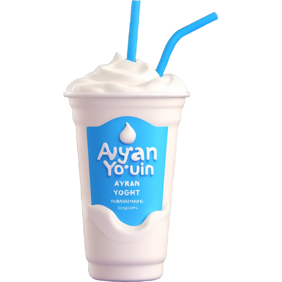 A small carton of Turkish yogurt drink (ayran) with a straw, white and blue packaging emoji
