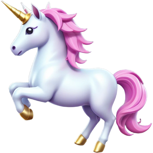 Clash of Clans aesthetic: Cinematic Playful Unicorn Mount Emoji, rendered in a 3D vector-style similar to standard emojis with minimal shading and bold, simplified shapes. A compact, isometric majestic unicorn with a spiraled horn and flowing mane, softly glowing with a magical celestial charm. Simplified yet unmistakably iconic, highly detailed and consistent, glowing with a soft radiant brilliance and high shine. Stylized with a touch of enchanted fantasy and a soft glowing outline, capturing the essence of a mythical mount with a friendly, playful elegance! emoji