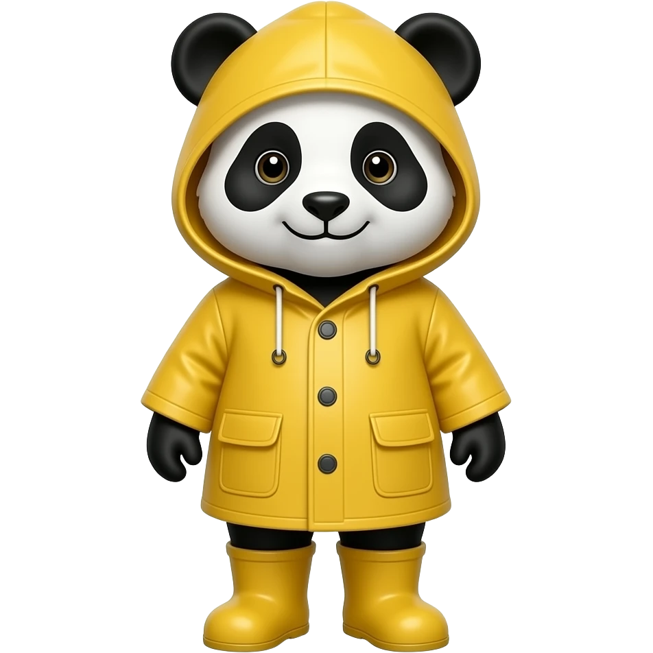 Panda with paddington full raincoat and rainboots emoji