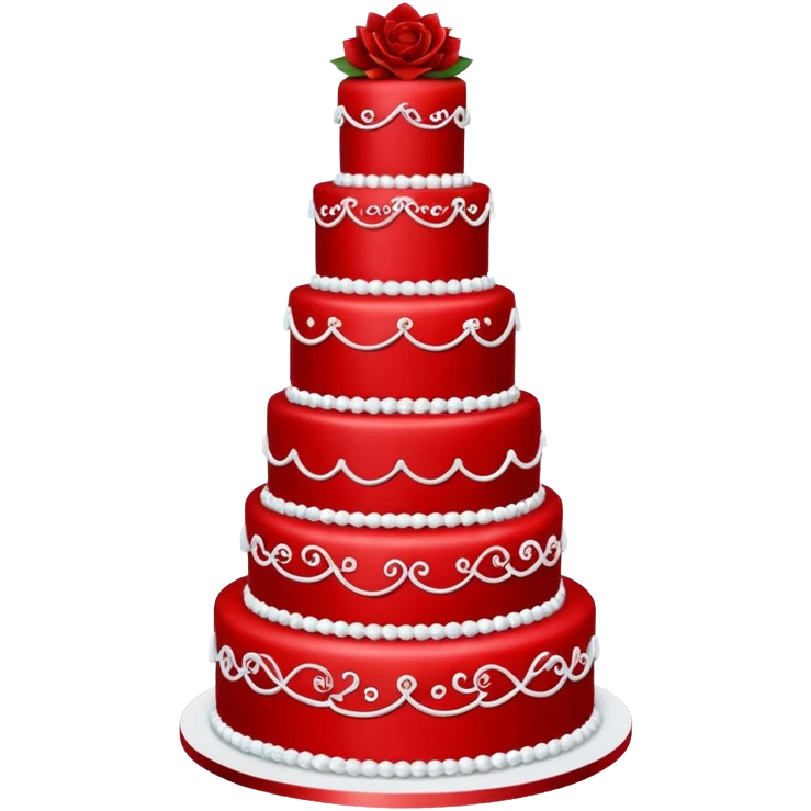 Fully red wedding cake with multiple tiers, all red icing and decorations emoji