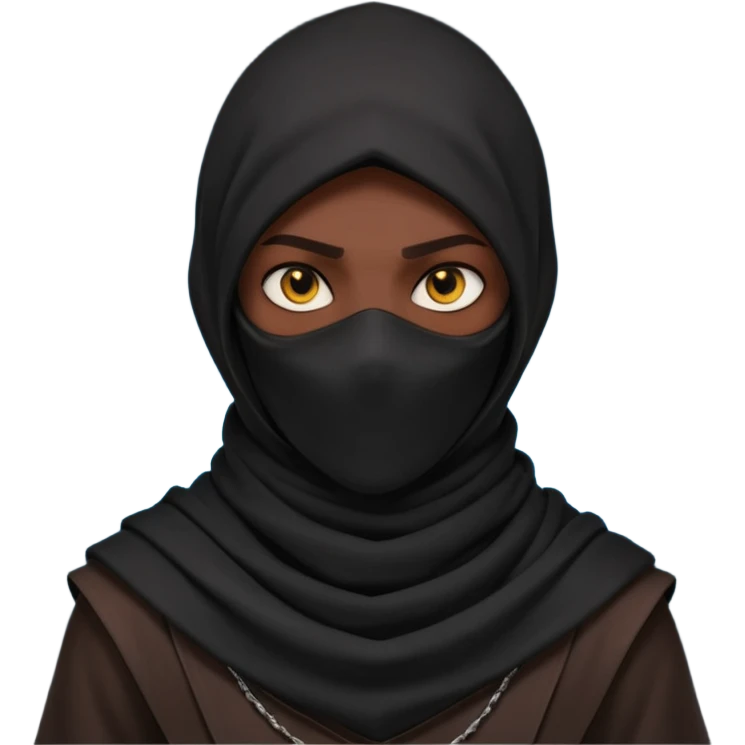desert assassin portrait, head and shoulders only, dark hood, face scarf, mysterious glowing eyes, stealth vibe, 3D cartoon, mobile game icon style, clean background, no text, no watermark
 emoji
