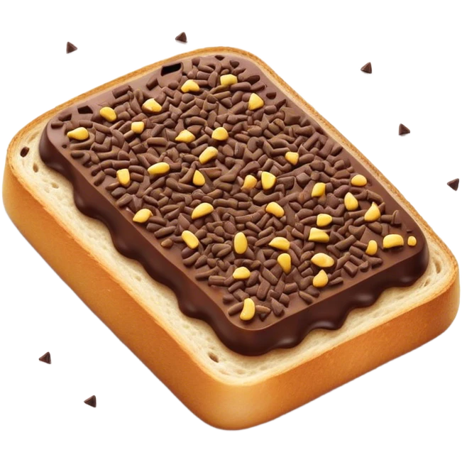Hagelslag Cinematic Realistic Hagelslag Treat Emoji, depicted as crunchy chocolate sprinkles scattered on a slice of buttered bread, rendered with vivid textures and playful, inviting lighting. emoji