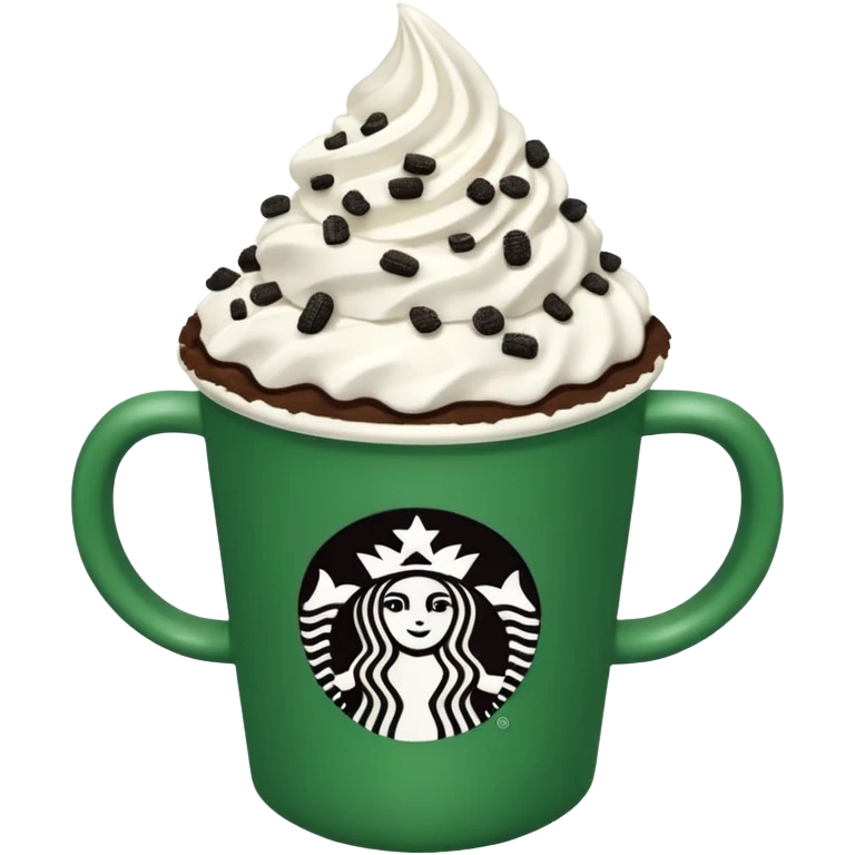  Starbucks hot cocoa with whipped cream and Oreo cookie crumbles in a green Starbucks cup  emoji
