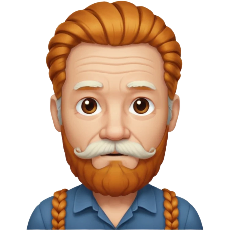 very old, white bearded and white mustached, ginger thick haired, braided, earringed emoji