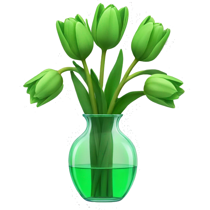 Green tulips in transparent vase  emoji