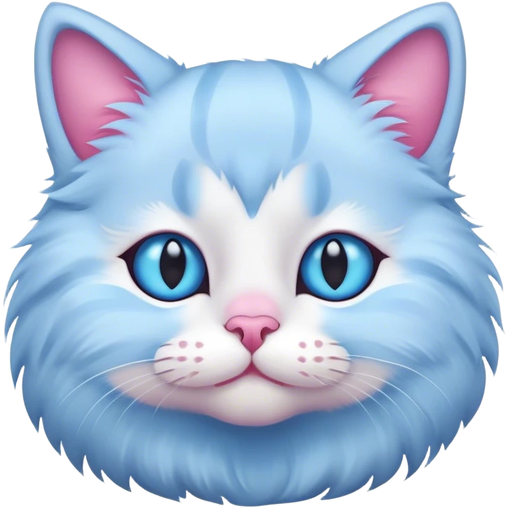 a light blue cat with a pink nose that's very fuzzy emoji