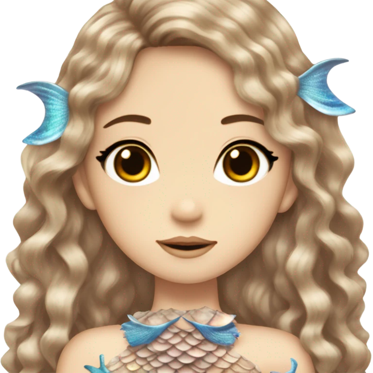 mermaid hime gyaru girl, brown hair, fish scales emoji