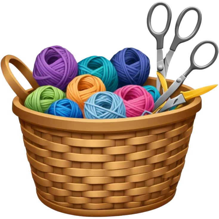 A tidy basket with neatly arranged skeins and scissors. emoji