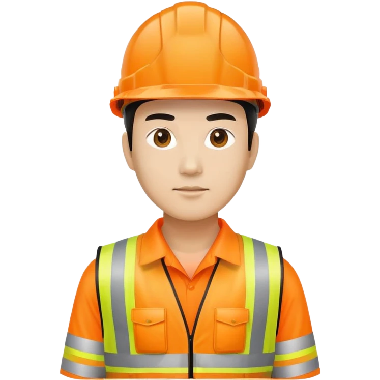 Chinese man wearing orange safety helmet and high visibility vest emoji