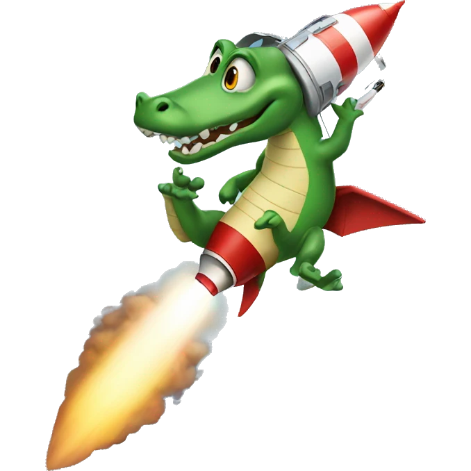 aligator flying a rocket emoji