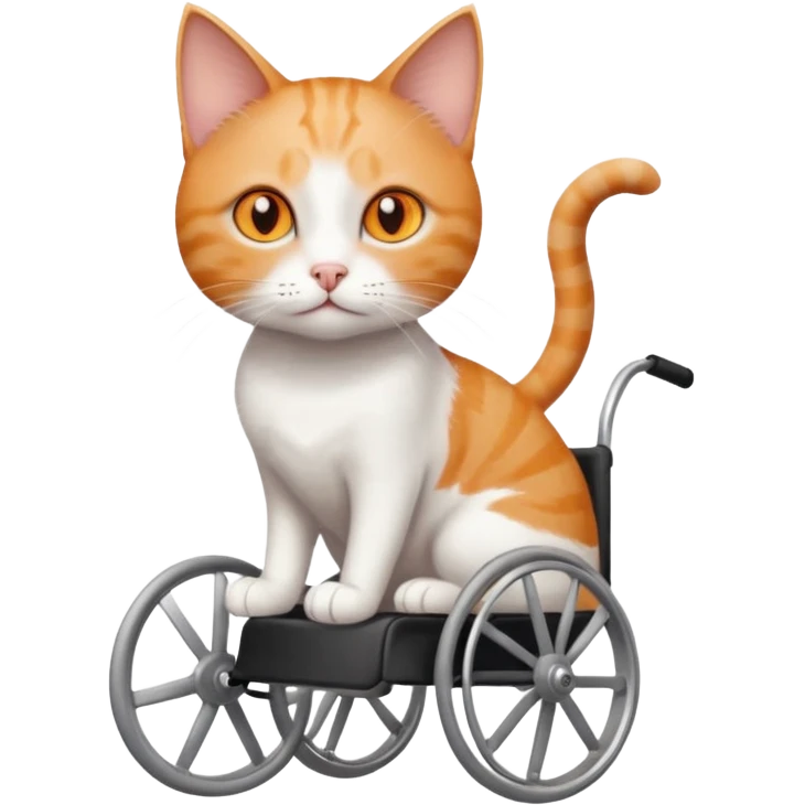 full body small short hair ginger and white cat with orange eyes walking in a wheelchair for cats emoji