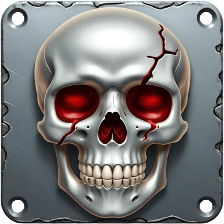 metallic anatomic bones with traces of blood, steel texture, dark dramatic tone, clean background emoji